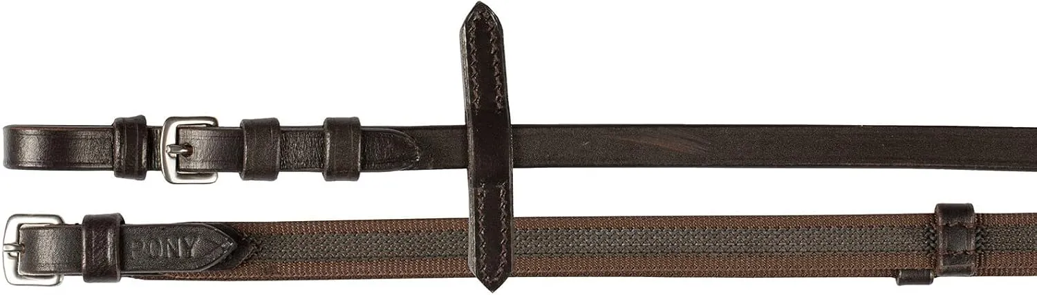 HORZE Slender Grippy Horseback Riding English Web Reins with Hand Stops