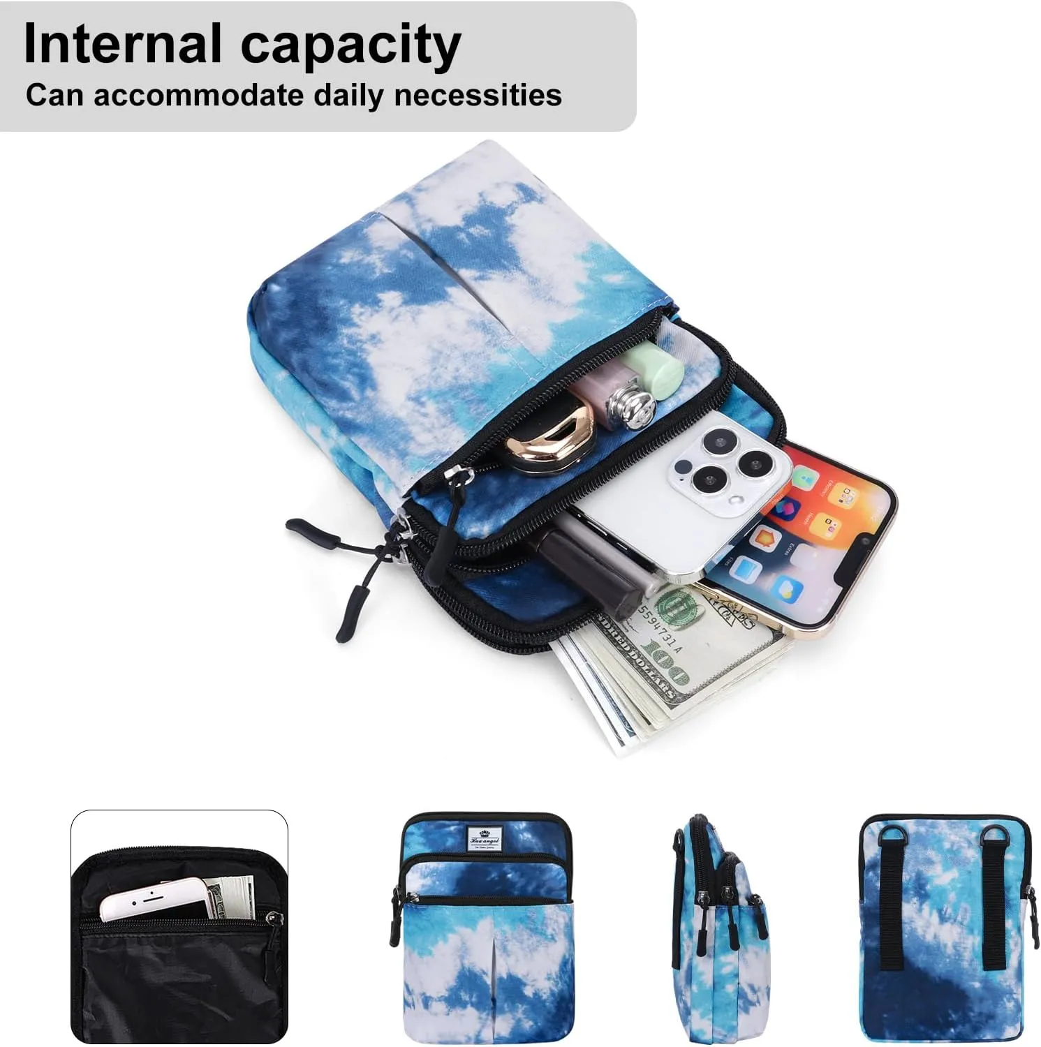 HUA ANGEL Multifunctional Fanny Pack for Men & Women - Lightweight Waterproof Waist Bag with 3 Zip Compartments, Adjustable Shoulder Strap, Perfect for Running, Walking, Sports & Travel