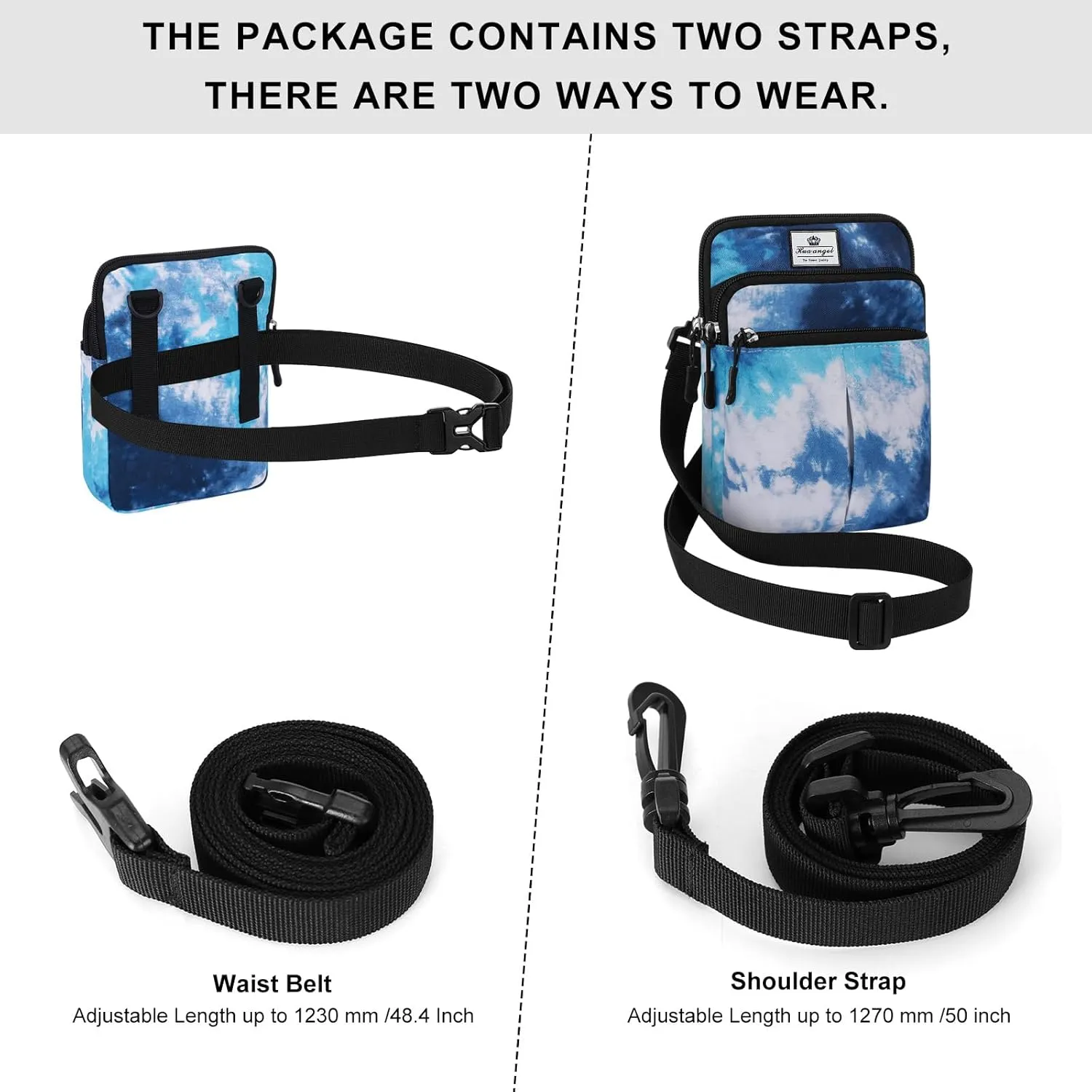 HUA ANGEL Multifunctional Fanny Pack for Men & Women - Lightweight Waterproof Waist Bag with 3 Zip Compartments, Adjustable Shoulder Strap, Perfect for Running, Walking, Sports & Travel
