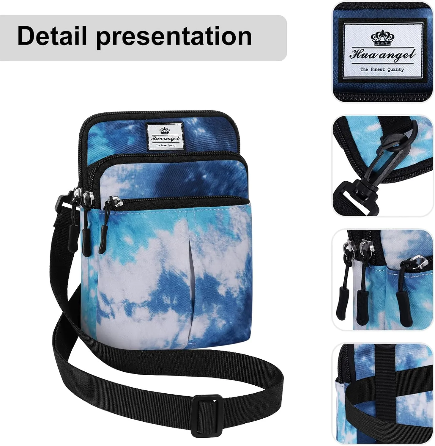 HUA ANGEL Multifunctional Fanny Pack for Men & Women - Lightweight Waterproof Waist Bag with 3 Zip Compartments, Adjustable Shoulder Strap, Perfect for Running, Walking, Sports & Travel