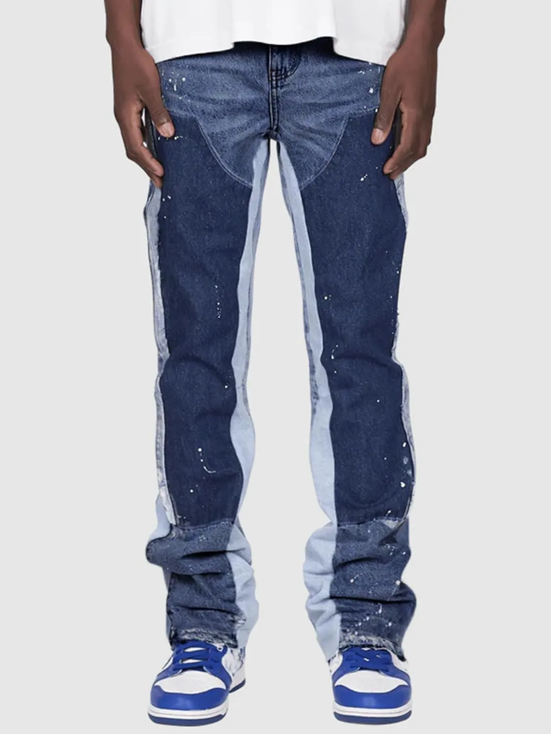 Hulpvktsgiq Jeans for Men Ripped Stretch Fit Skinny Stacked Rhinestone Jeans Slim Fit Denim Pants Fashion Trousers Streetwear