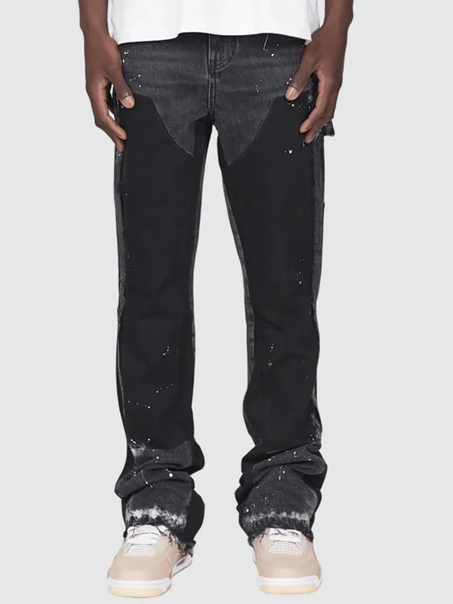 Hulpvktsgiq Jeans for Men Ripped Stretch Fit Skinny Stacked Rhinestone Jeans Slim Fit Denim Pants Fashion Trousers Streetwear