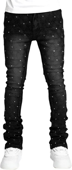 Hulpvktsgiq Jeans for Men Ripped Stretch Fit Skinny Stacked Rhinestone Jeans Slim Fit Denim Pants Fashion Trousers Streetwear