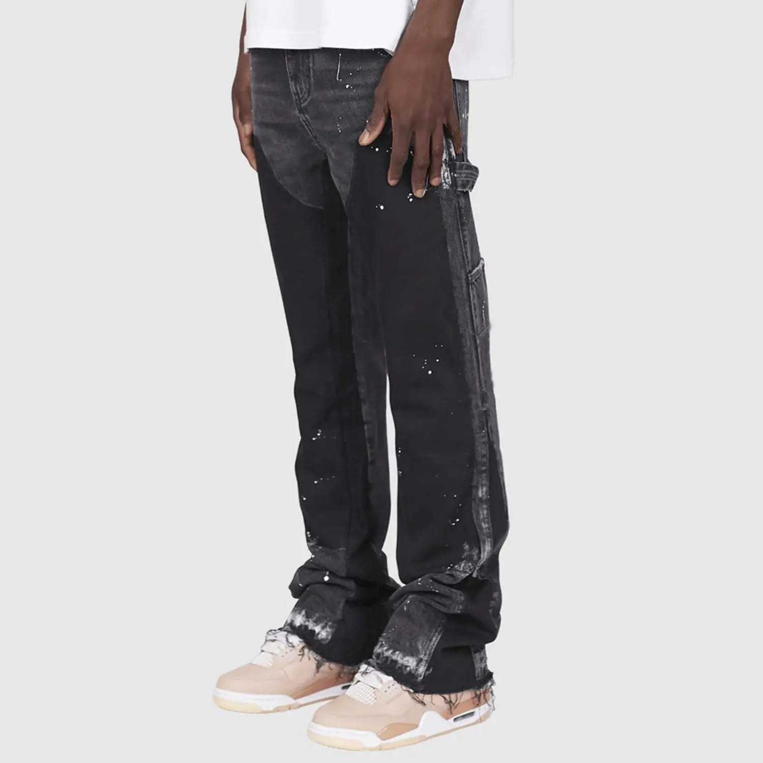 Hulpvktsgiq Jeans for Men Ripped Stretch Fit Skinny Stacked Rhinestone Jeans Slim Fit Denim Pants Fashion Trousers Streetwear