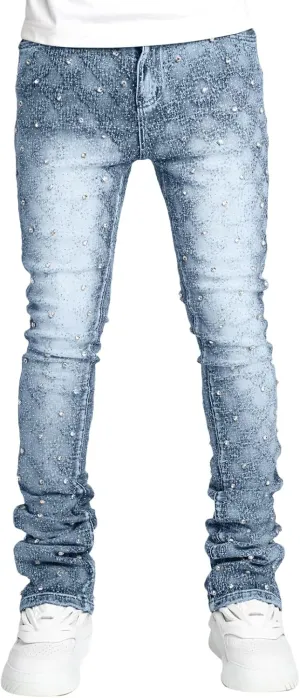 Hulpvktsgiq Jeans for Men Ripped Stretch Fit Skinny Stacked Rhinestone Jeans Slim Fit Denim Pants Fashion Trousers Streetwear