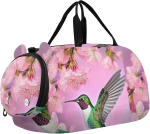 Hummingbird Duffle Bag for Girl, Sports Duffle Gym Bags with Shoe Compartment, Personalized Overnight Bag Travel Weekender for Kids