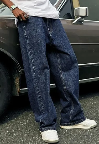 HUNGSON Mens Baggy Jeans for Men Women Y2k Skater Vintage Plain Pants Casual Wide Leg Jeans Loose Fit Denim Jeans