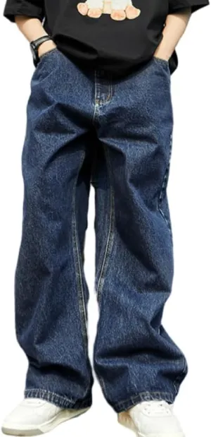 HUNGSON Mens Baggy Jeans for Men Women Y2k Skater Vintage Plain Pants Casual Wide Leg Jeans Loose Fit Denim Jeans