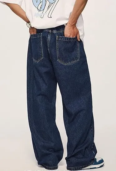 HUNGSON Mens Baggy Jeans for Men Women Y2k Skater Vintage Plain Pants Casual Wide Leg Jeans Loose Fit Denim Jeans