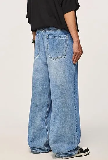 HUNGSON Mens Baggy Jeans for Men Women Y2k Skater Vintage Plain Pants Casual Wide Leg Jeans Loose Fit Denim Jeans
