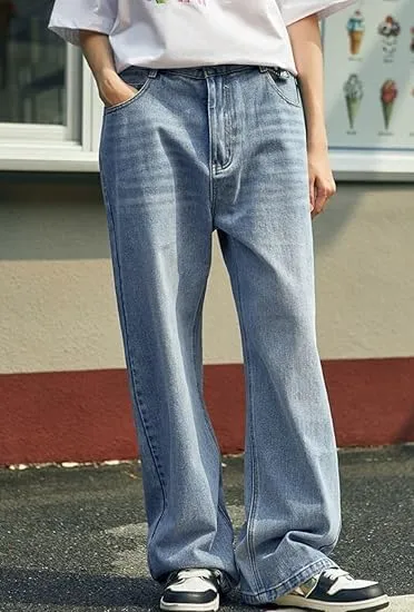 HUNGSON Mens Baggy Jeans for Men Women Y2k Skater Vintage Plain Pants Casual Wide Leg Jeans Loose Fit Denim Jeans
