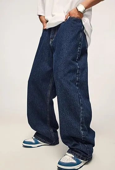 HUNGSON Mens Baggy Jeans for Men Women Y2k Skater Vintage Plain Pants Casual Wide Leg Jeans Loose Fit Denim Jeans