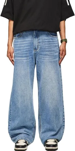 HUNGSON Mens Baggy Jeans for Men Women Y2k Skater Vintage Plain Pants Casual Wide Leg Jeans Loose Fit Denim Jeans