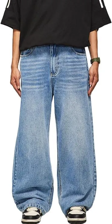 HUNGSON Mens Baggy Jeans for Men Women Y2k Skater Vintage Plain Pants Casual Wide Leg Jeans Loose Fit Denim Jeans