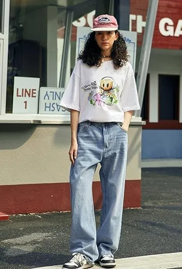 HUNGSON Mens Baggy Jeans for Men Women Y2k Skater Vintage Plain Pants Casual Wide Leg Jeans Loose Fit Denim Jeans