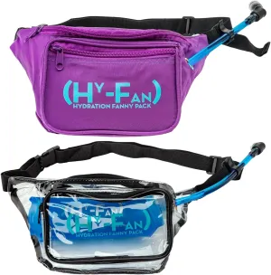 Hydration Fanny Pack with Bladder, 17oz BPA-Free, Hands-Free Design, Secure Pockets, Ideal for Athletic Outdoor Activities, Travel and More – Purple and Clear