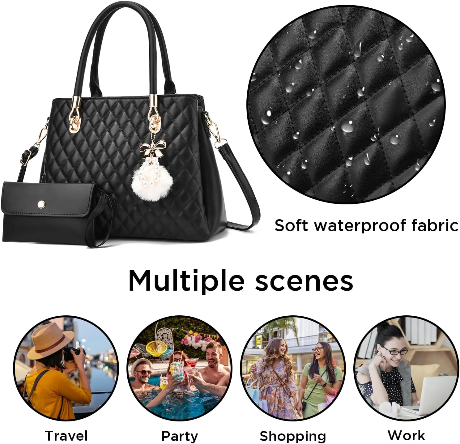 I IHAYNER Womens Leather Handbags Purses Top-handle Totes Satchel Shoulder Bag for Ladies with Pompon