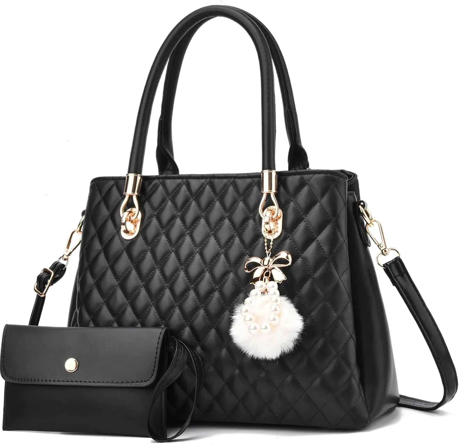 I IHAYNER Womens Leather Handbags Purses Top-handle Totes Satchel Shoulder Bag for Ladies with Pompon