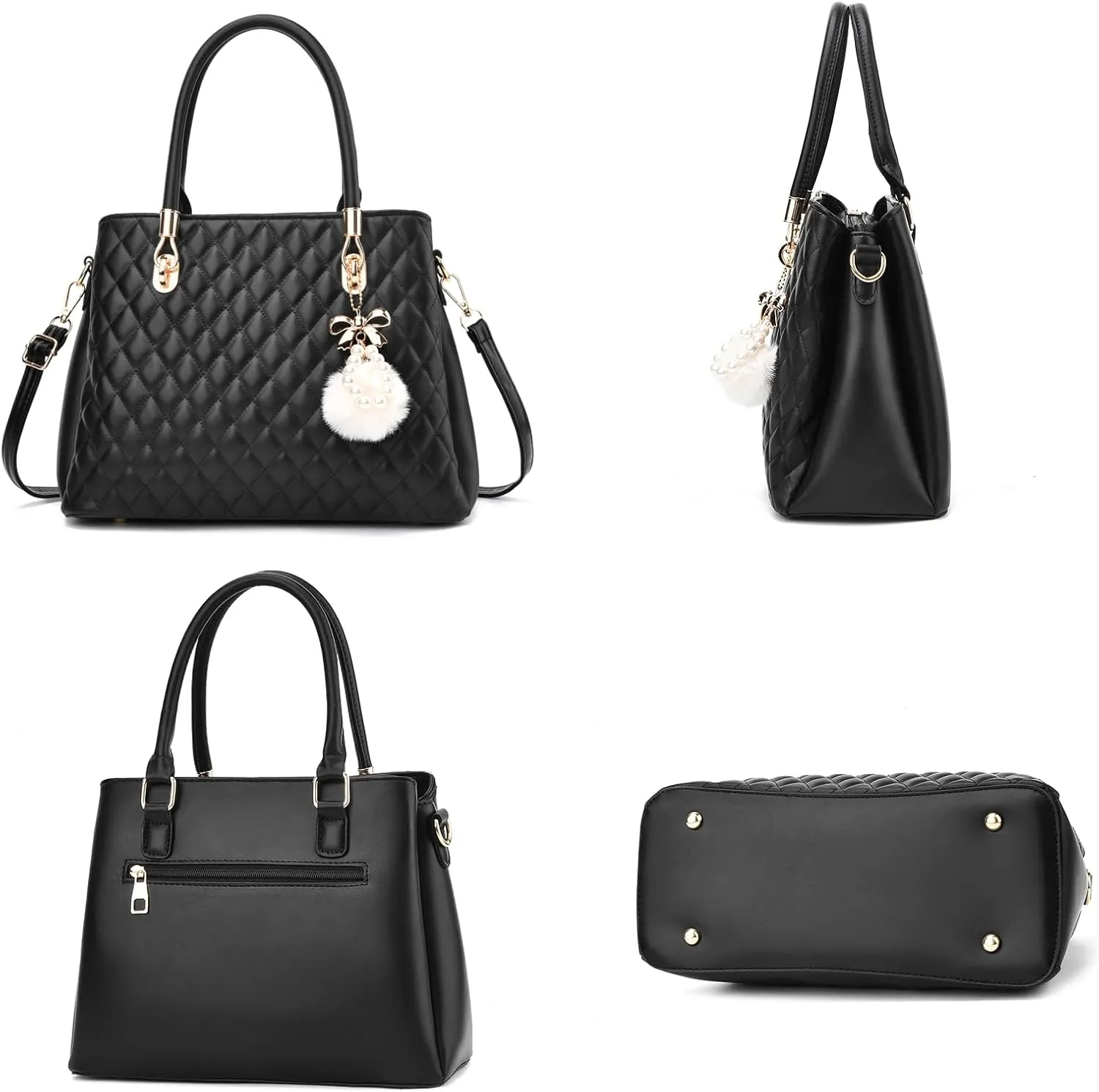 I IHAYNER Womens Leather Handbags Purses Top-handle Totes Satchel Shoulder Bag for Ladies with Pompon