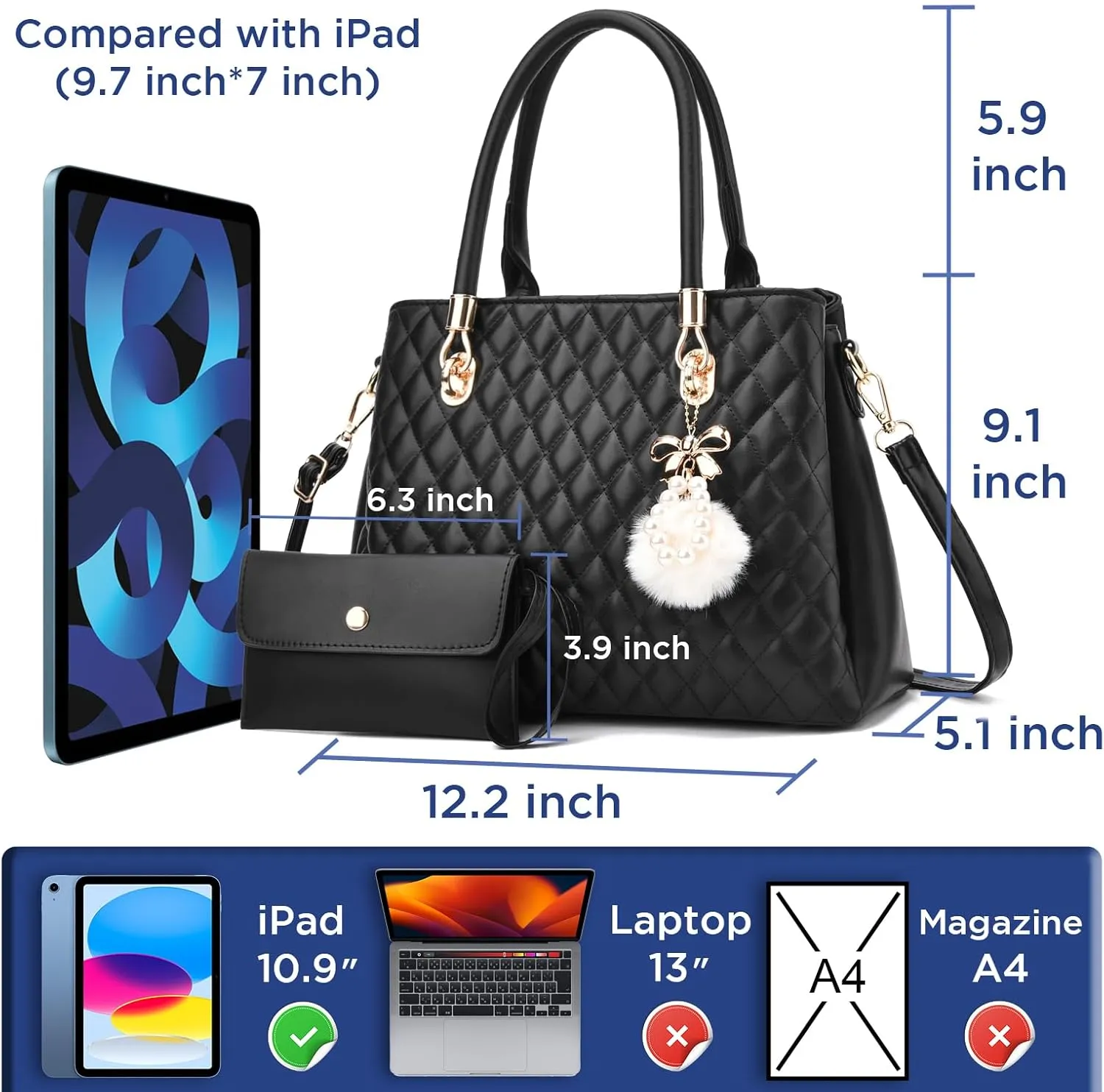I IHAYNER Womens Leather Handbags Purses Top-handle Totes Satchel Shoulder Bag for Ladies with Pompon