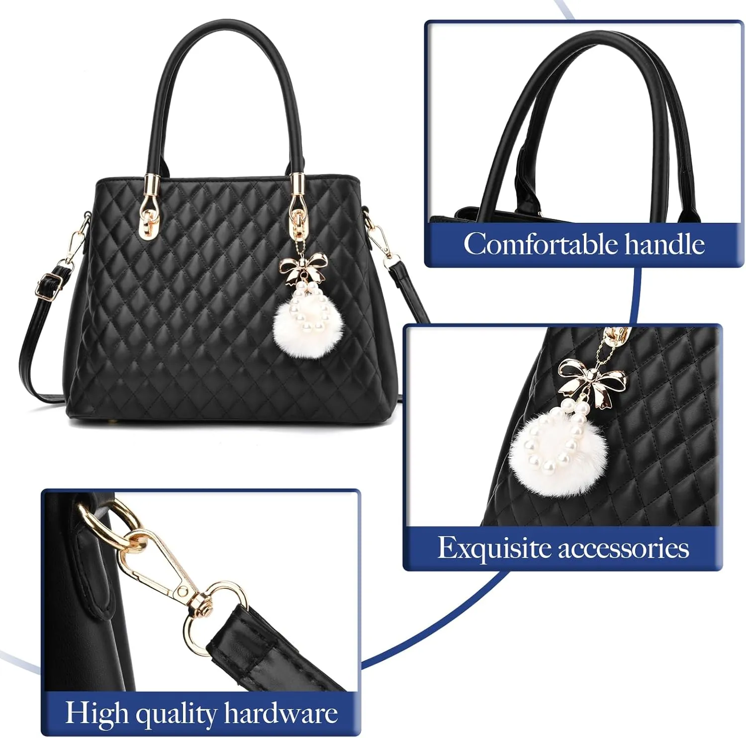 I IHAYNER Womens Leather Handbags Purses Top-handle Totes Satchel Shoulder Bag for Ladies with Pompon