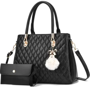 I IHAYNER Womens Leather Handbags Purses Top-handle Totes Satchel Shoulder Bag for Ladies with Pompon