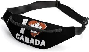 I Love Canada, Canada Day Waterproof Fanny Pack Belt Bag Crossbody Waist Bags Travel Essentials for Sports Workout