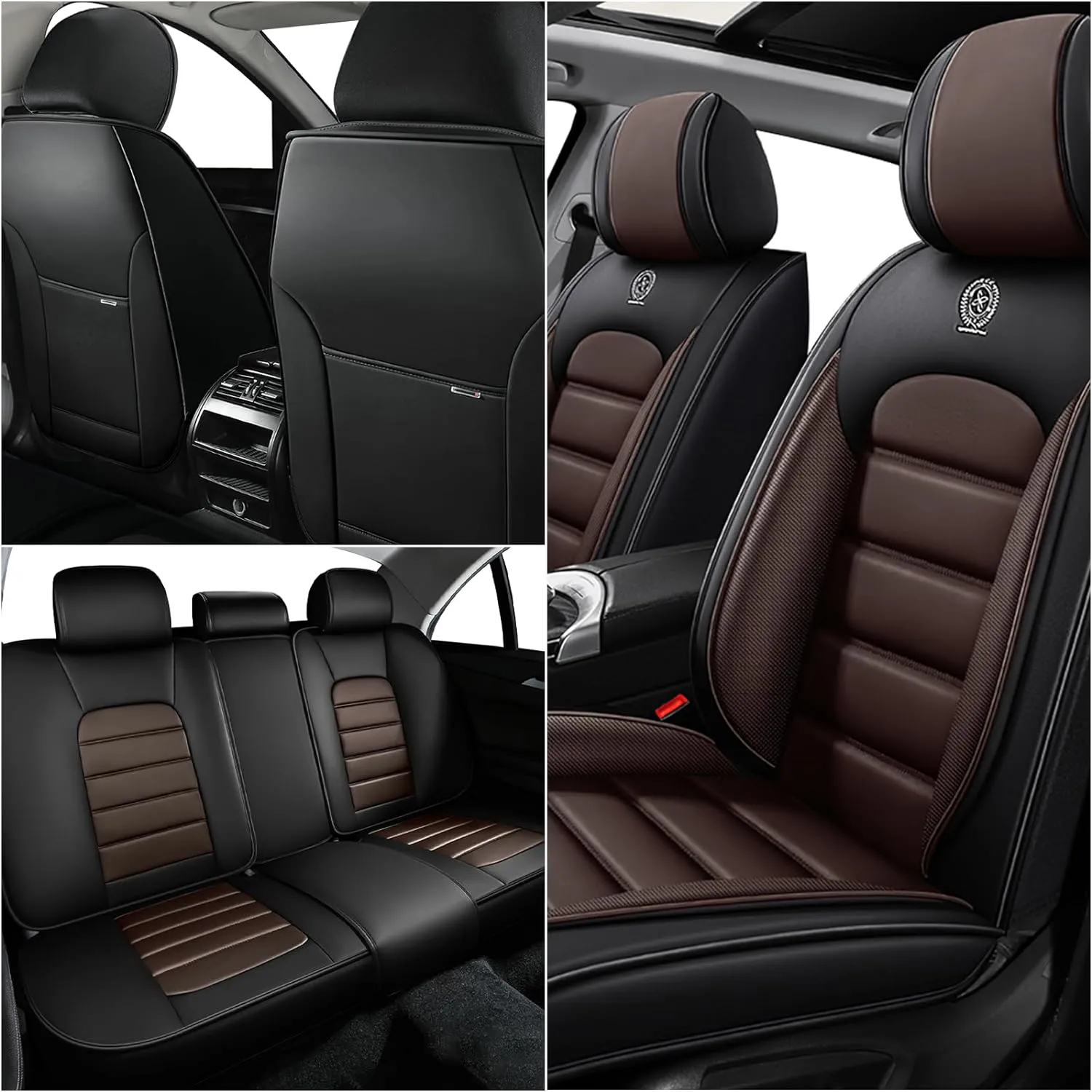 ILMO Leather Seat Cover for Jeep Wrangler JK JL 2/4 Door 2007-2024 Unlimited X Rubicon 392 Sahara Willys Sport High Altitude, Compatible Airbag Car Seat Cover (Black&Coffee, 2 Front Seat)
