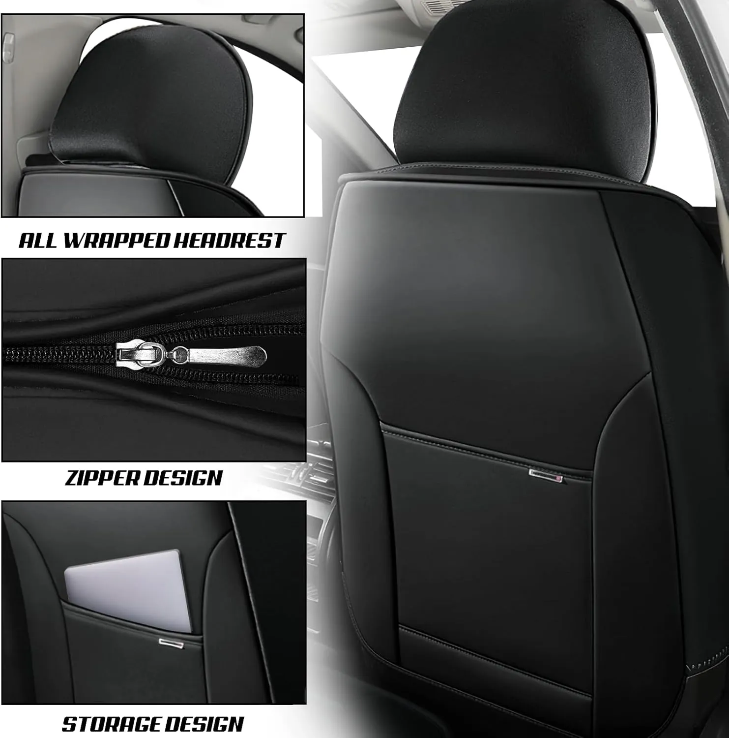 ILMO Leather Seat Cover for Jeep Wrangler JK JL 2/4 Door 2007-2024 Unlimited X Rubicon 392 Sahara Willys Sport High Altitude, Compatible Airbag Car Seat Cover (Black&Coffee, 2 Front Seat)