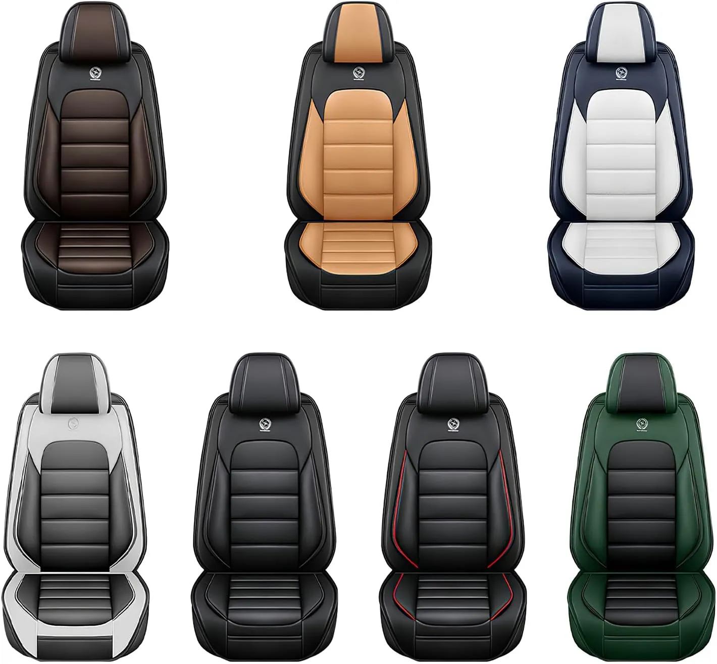 ILMO Leather Seat Cover for Jeep Wrangler JK JL 2/4 Door 2007-2024 Unlimited X Rubicon 392 Sahara Willys Sport High Altitude, Compatible Airbag Car Seat Cover (Black&Green, 2 Front Seat)