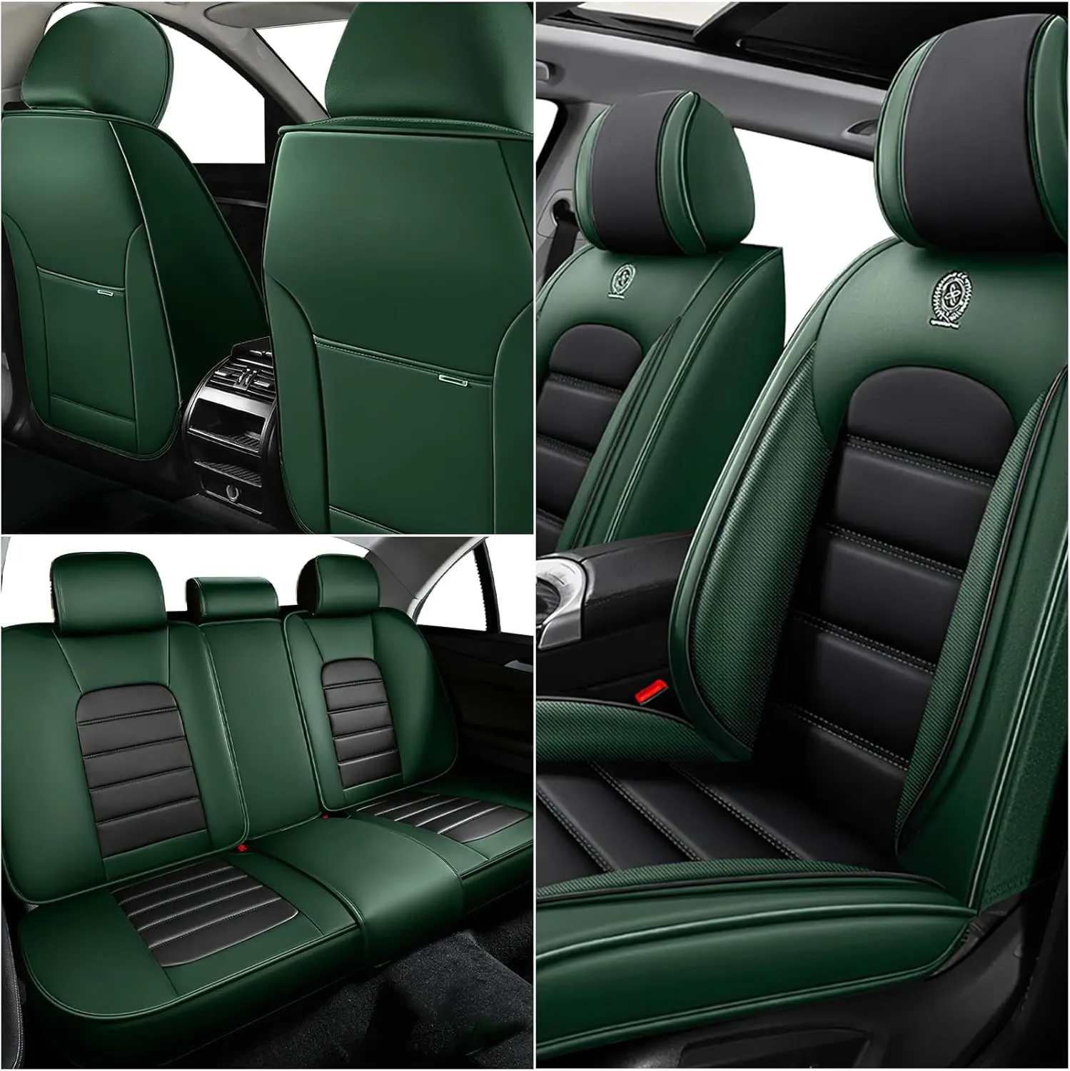 ILMO Leather Seat Cover for Jeep Wrangler JK JL 2/4 Door 2007-2024 Unlimited X Rubicon 392 Sahara Willys Sport High Altitude, Compatible Airbag Car Seat Cover (Black&Green, 2 Front Seat)