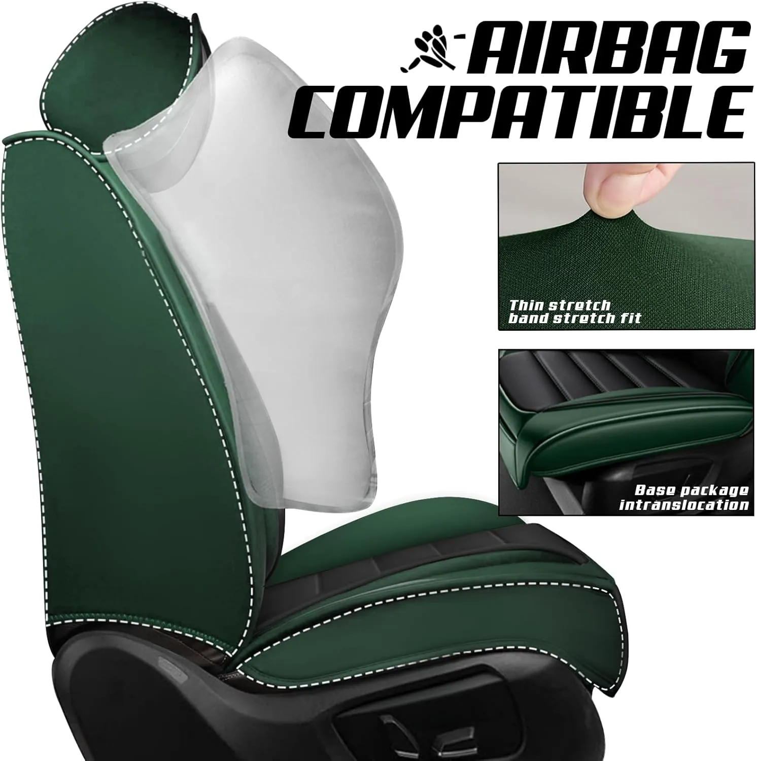 ILMO Leather Seat Cover for Jeep Wrangler JK JL 2/4 Door 2007-2024 Unlimited X Rubicon 392 Sahara Willys Sport High Altitude, Compatible Airbag Car Seat Cover (Black&Green, 2 Front Seat)
