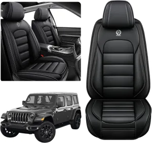 ILMO Seat Leather Cover for Jeep Wrangler JK JL 2/4 Door 2007-2024 Unlimited X Rubicon 392 Sahara Willys Sport High Altitude, Soft Airbag Cushion Seat Cover (Classic Black, 2 Front Seat)