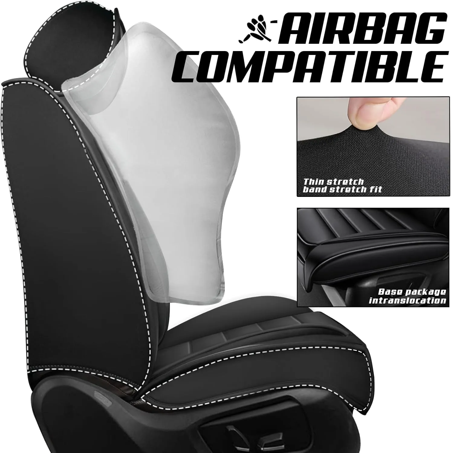 ILMO Seat Leather Cover for Jeep Wrangler JK JL 2/4 Door 2007-2024 Unlimited X Rubicon 392 Sahara Willys Sport High Altitude, Soft Airbag Cushion Seat Cover (Classic Black, 2 Front Seat)