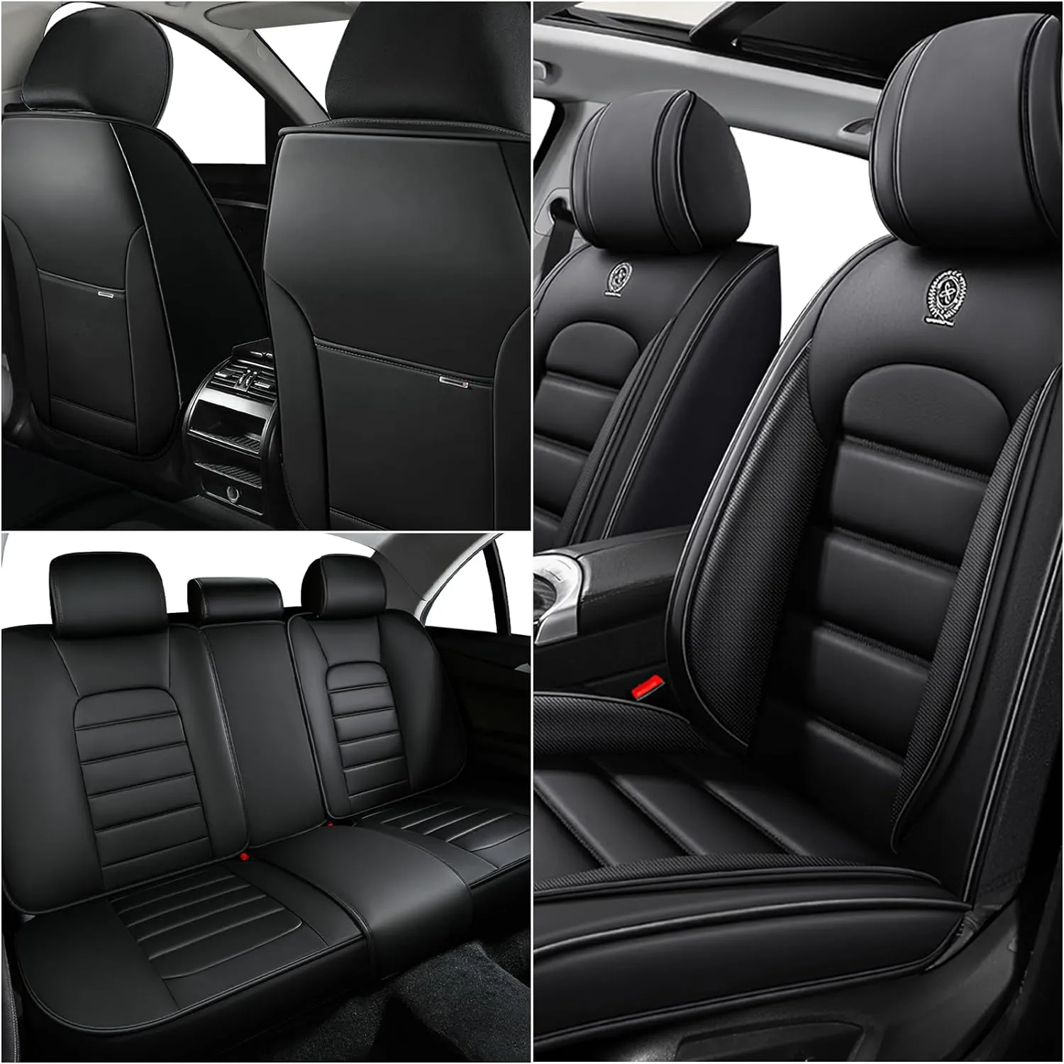 ILMO Seat Leather Cover for Jeep Wrangler JK JL 2/4 Door 2007-2024 Unlimited X Rubicon 392 Sahara Willys Sport High Altitude, Soft Airbag Cushion Seat Cover (Classic Black, 2 Front Seat)