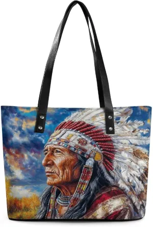 Indian Men And Horse Women Soft Leather Handbags Tote Purses Shoulder Bucket Bags