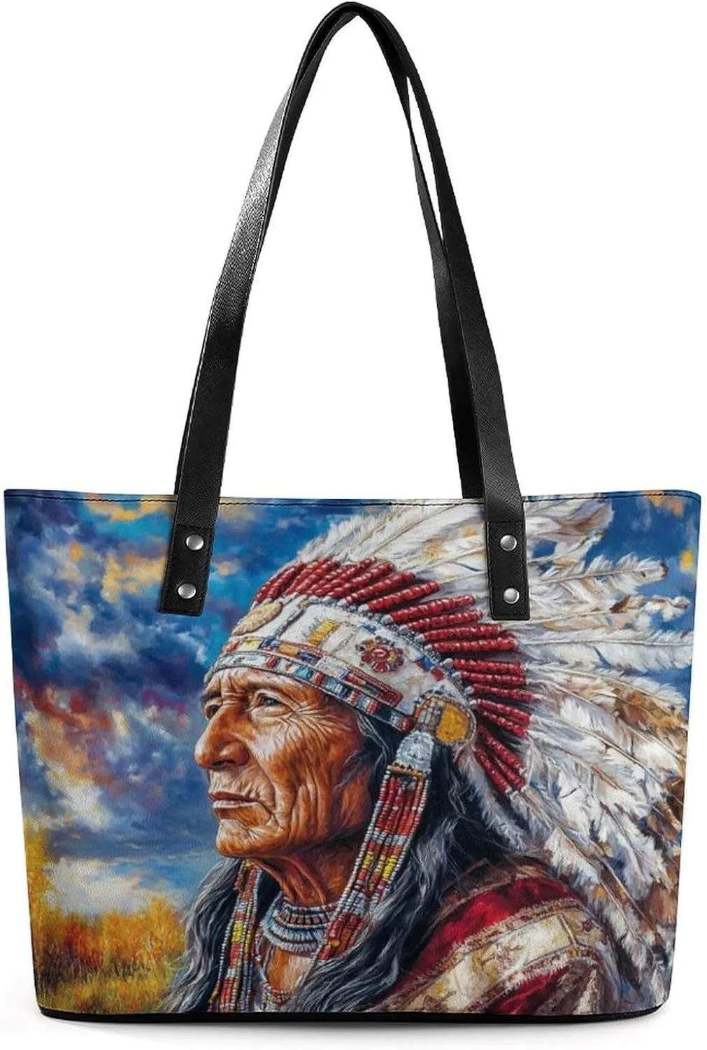 Indian Men And Horse Women Soft Leather Handbags Tote Purses Shoulder Bucket Bags