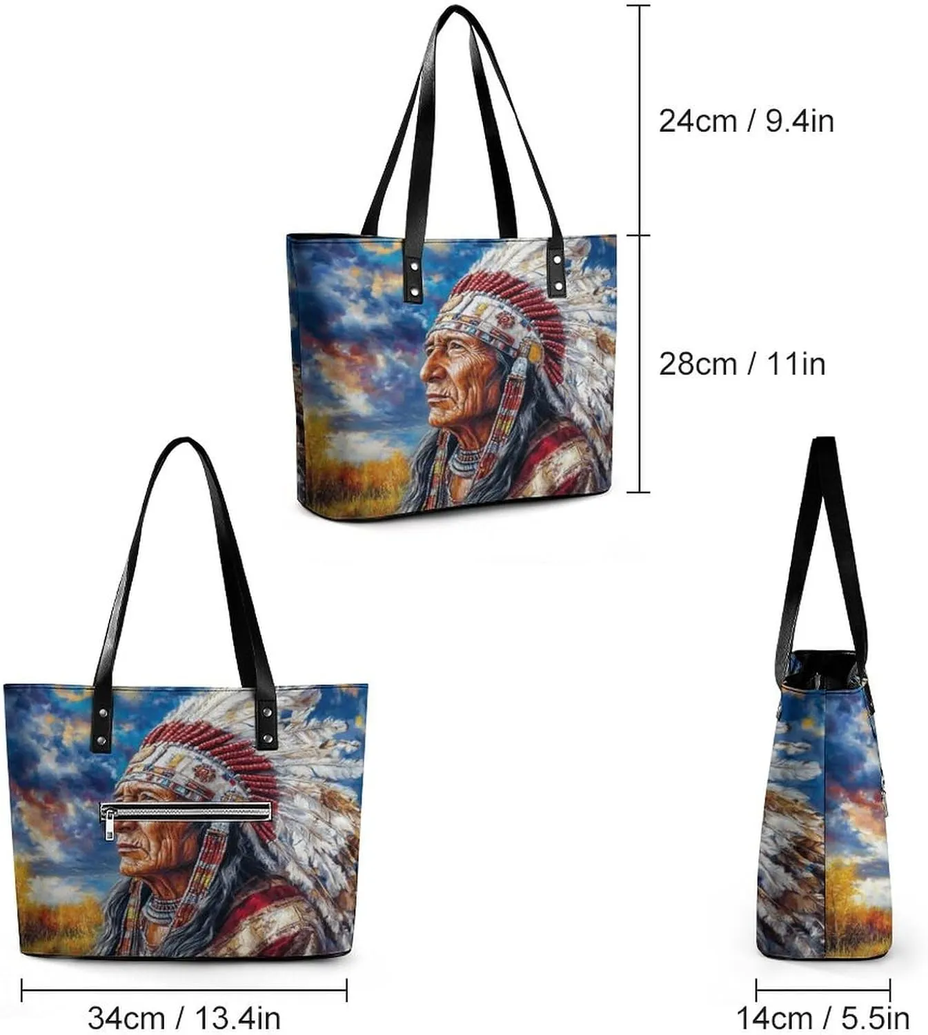 Indian Men And Horse Women Soft Leather Handbags Tote Purses Shoulder Bucket Bags