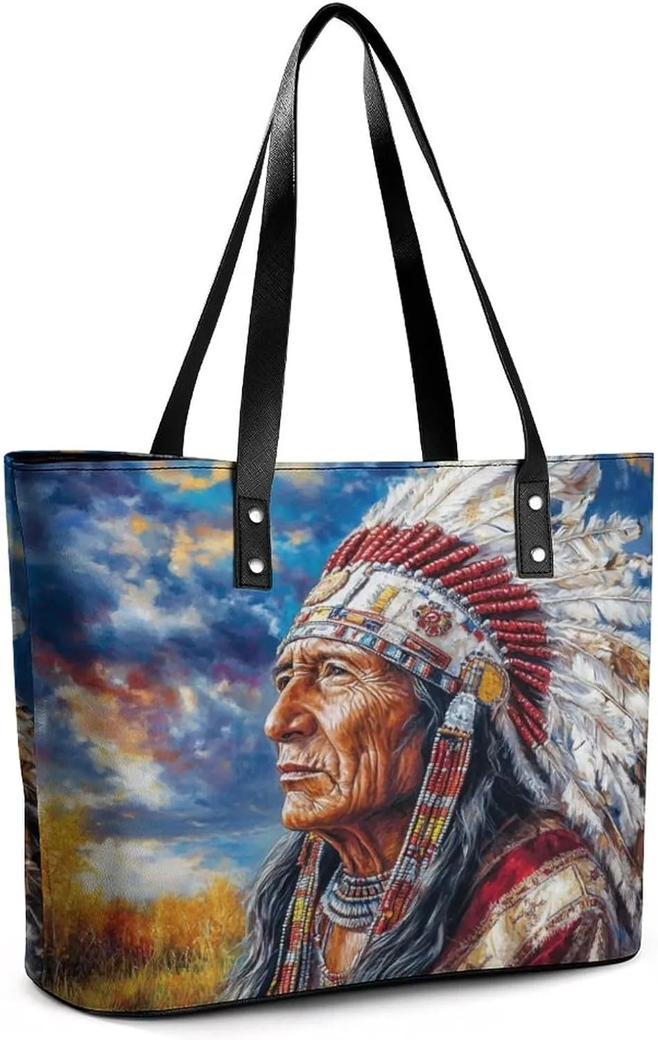 Indian Men And Horse Women Soft Leather Handbags Tote Purses Shoulder Bucket Bags
