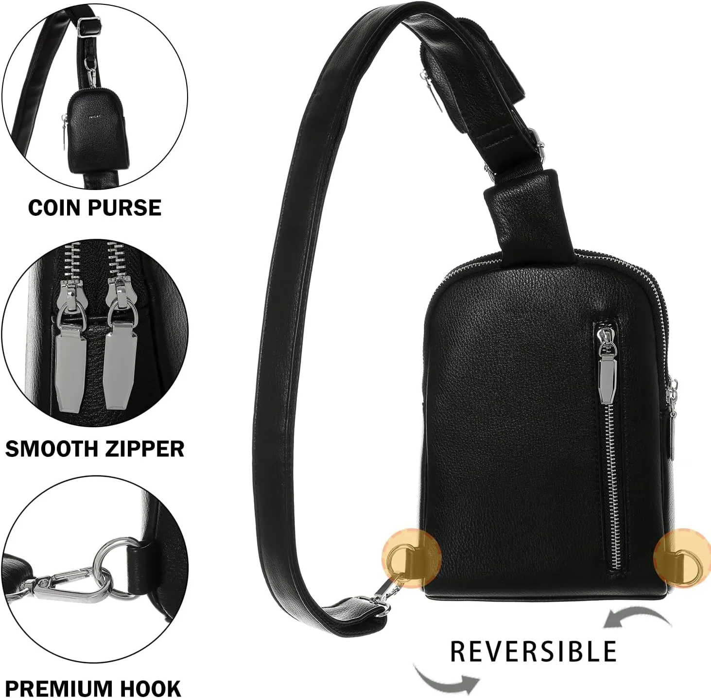 INICAT Travel Small Sling Bag Leather Crossbody Bags for Women Fanny Packs Cross Body Bag for Woman Cross Body Purses