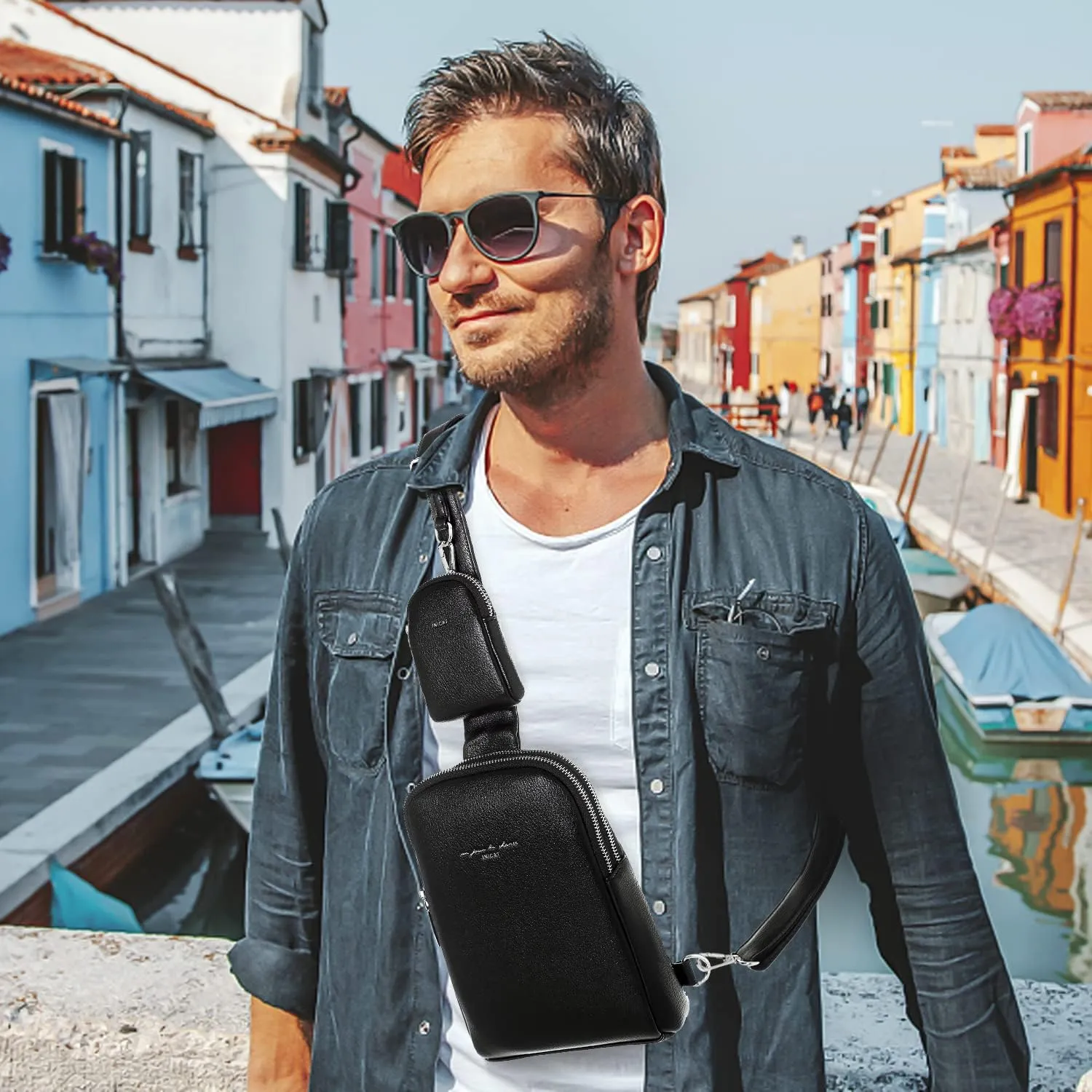 INICAT Travel Small Sling Bag Leather Crossbody Bags for Women Fanny Packs Cross Body Bag for Woman Cross Body Purses