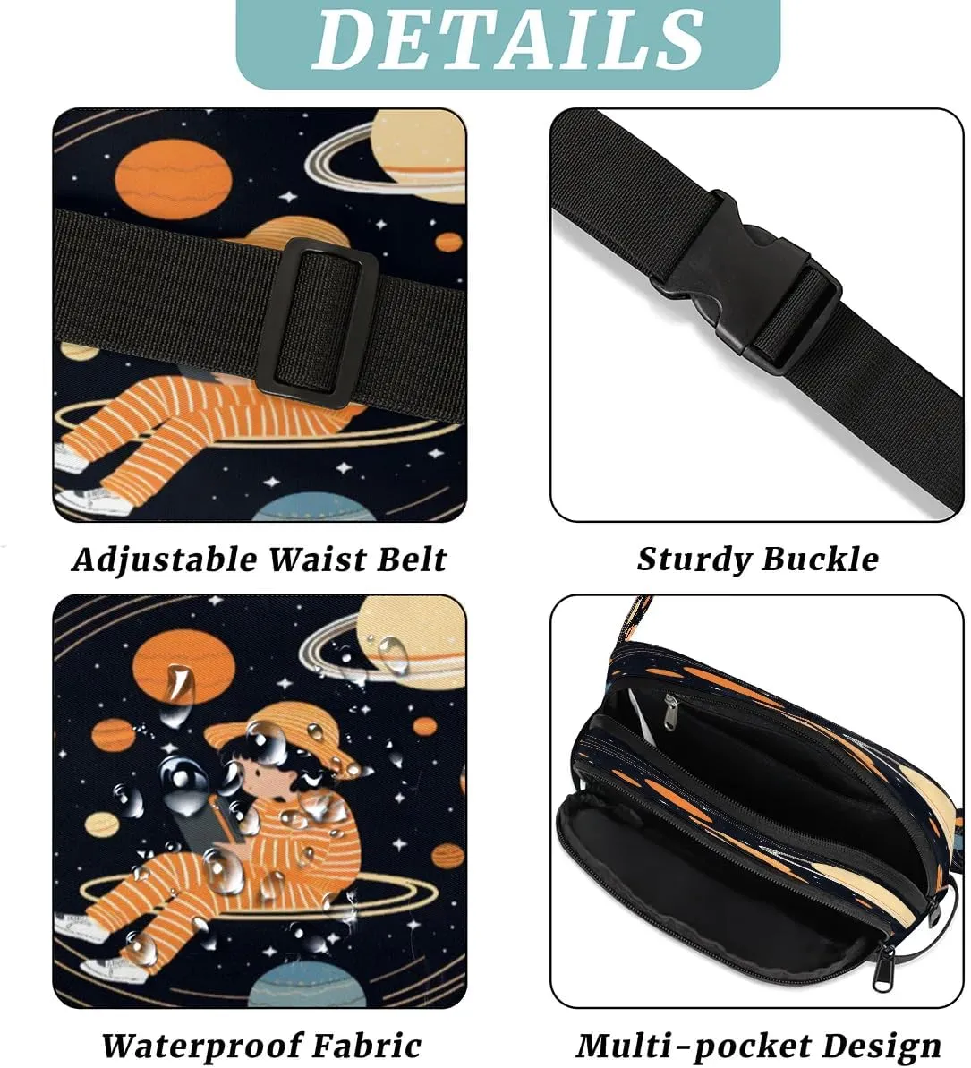 Intergalactic Girl Print Men's and Women's Waist Pack Crossbody Abstract Interstellar Waist Pack Running Strap, Adjustable Shoulder Strap - For Hiking and Running Exercise Fitness