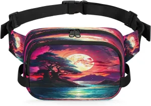 Interstellar Sunset Seascape Men's and Women's Waist Pack Crossbody Space Landscape Waist Pack Running Strap, Adjustable Shoulder Strap - For Hiking and Running Exercise Fitness