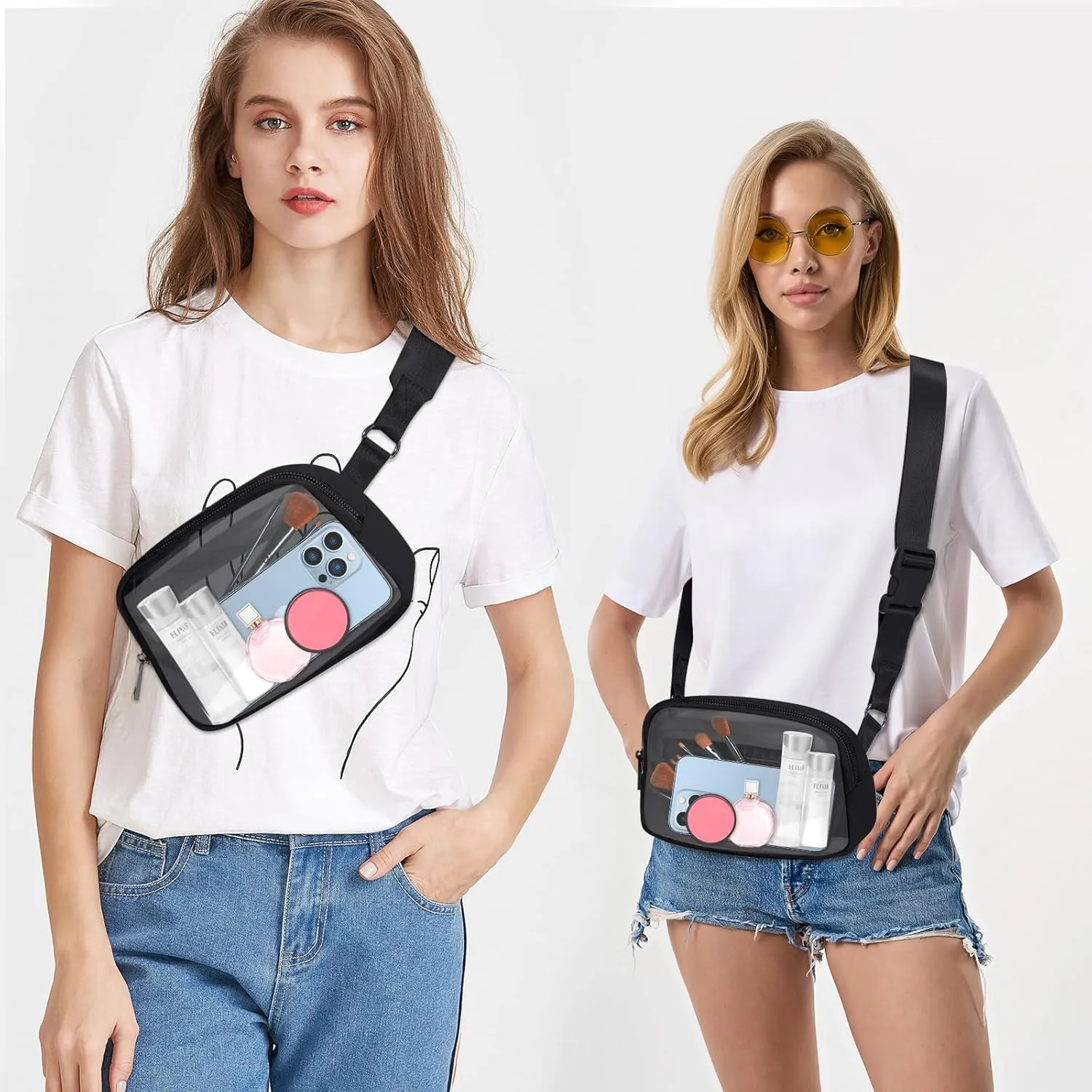 INTINI Clear Fanny Pack for Stadium Events – Small, Plus size Waist Transparent Belt Bag Sports, Concerts, and Festivals Black