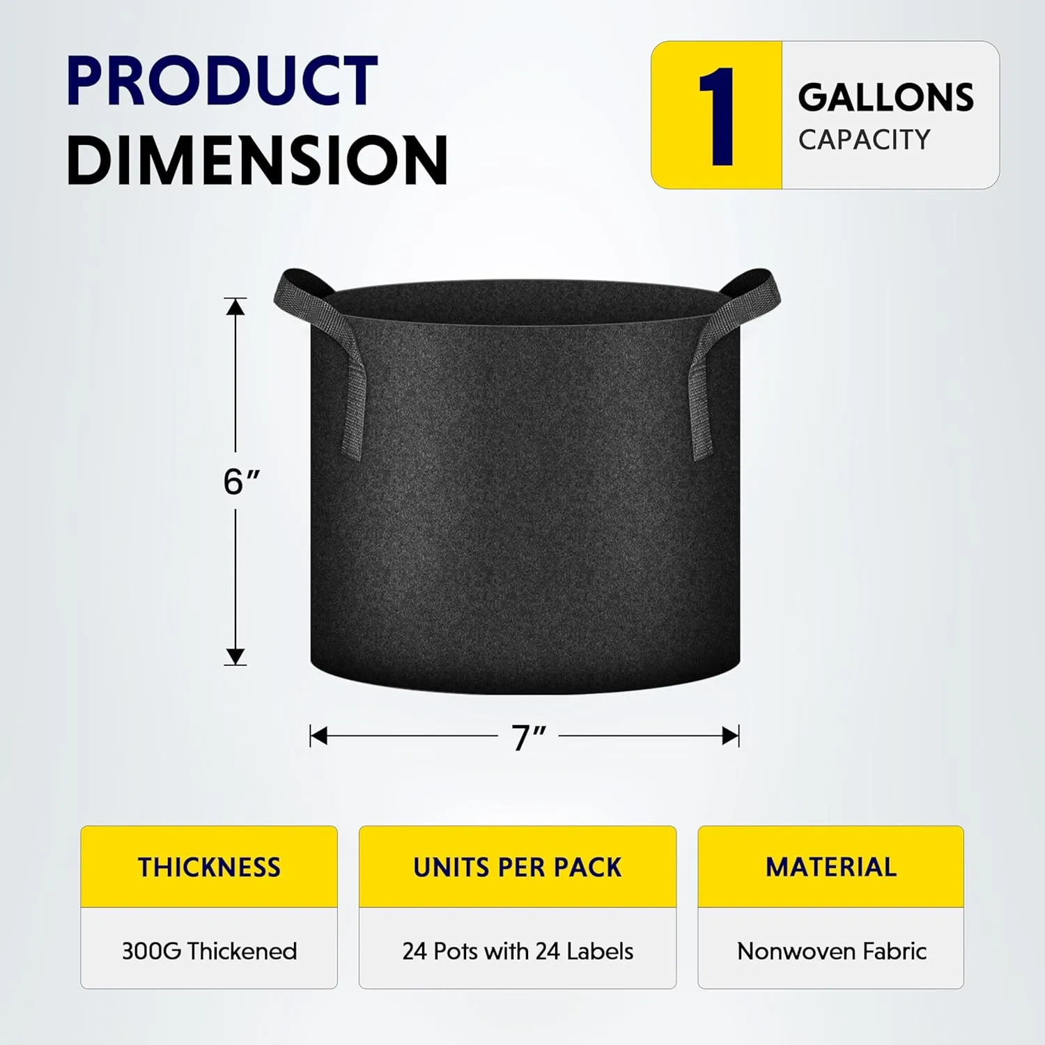 iPower 24-Pack 1 Gallon Grow Bags Heavy Duty Thickened Aeration Nonwoven Fabric Pots with Nylon Handles and 24 Labels for Planting Vegetables, Fruits, Flowers, Black