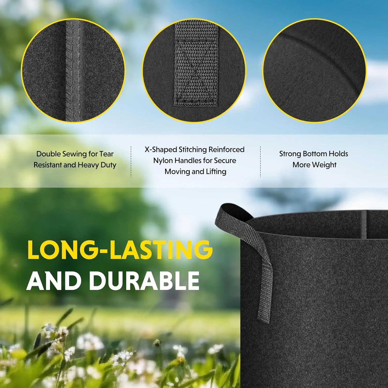iPower 24-Pack 1 Gallon Grow Bags Heavy Duty Thickened Aeration Nonwoven Fabric Pots with Nylon Handles and 24 Labels for Planting Vegetables, Fruits, Flowers, Black
