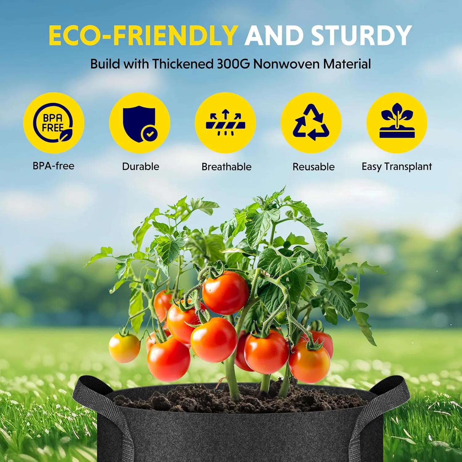 iPower 24-Pack 1 Gallon Grow Bags Heavy Duty Thickened Aeration Nonwoven Fabric Pots with Nylon Handles and 24 Labels for Planting Vegetables, Fruits, Flowers, Black