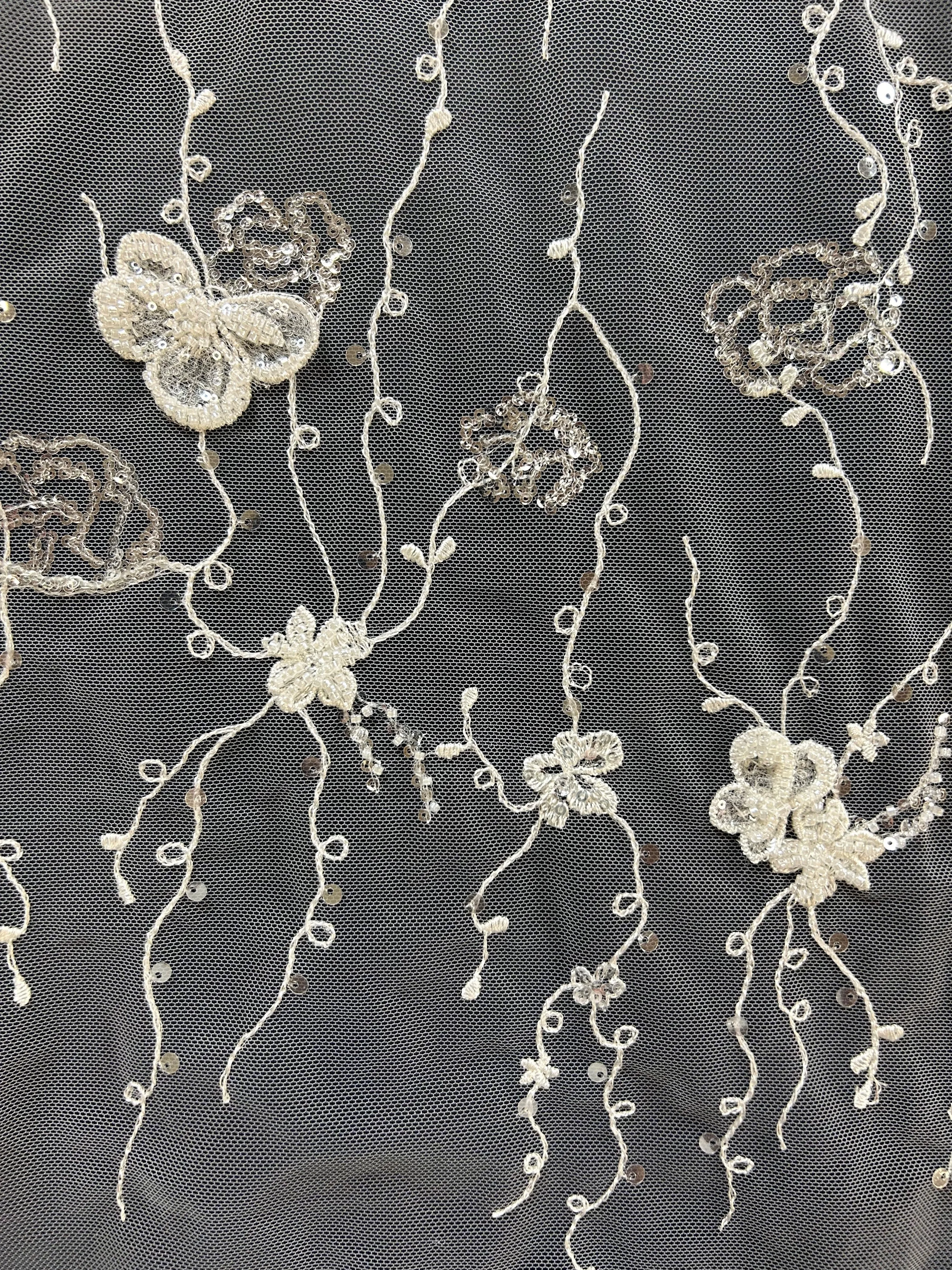 Ivory Beaded Embroidered Lace - Genka