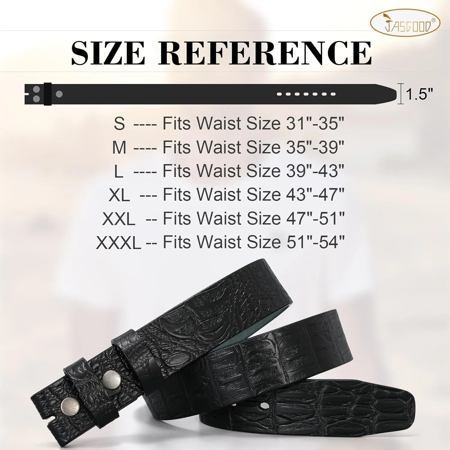 JASGOOD Mens Western Leather Belt Strap Without Buckle 1.5" Vintage Replacement Cowboy Leather Belt Strap with Snap on Buckle