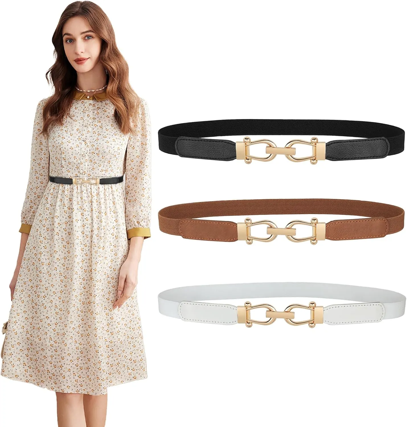 JASGOOD Women Skinny Elastic Stretch Belt for Dresses Retro Ladies Waist Vintage Thin Belt
